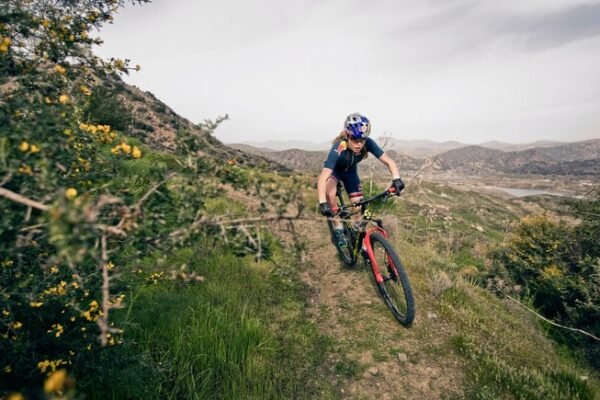 a person on mountain biking